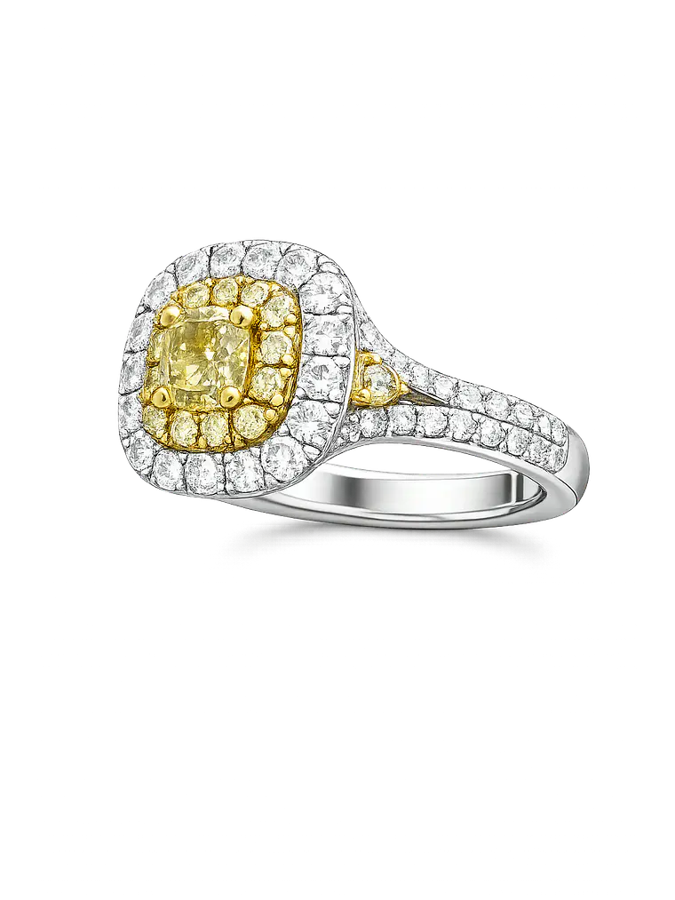 Anillo Solitario Diamante Fancy Yellow Natural Oro Blanco 18K 2