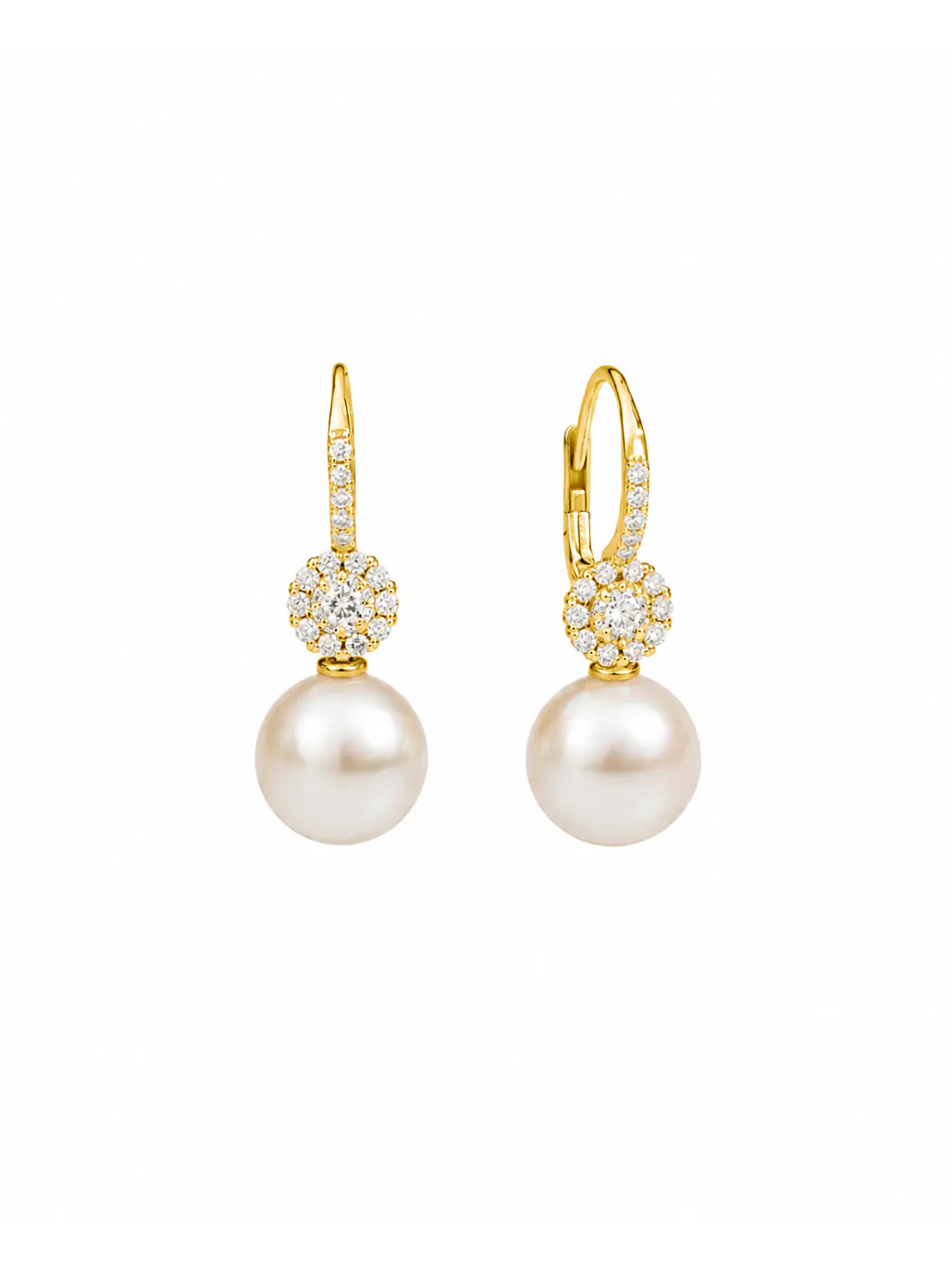 Aros Perlas y Diamantes en Oro Amarillo 18K 1