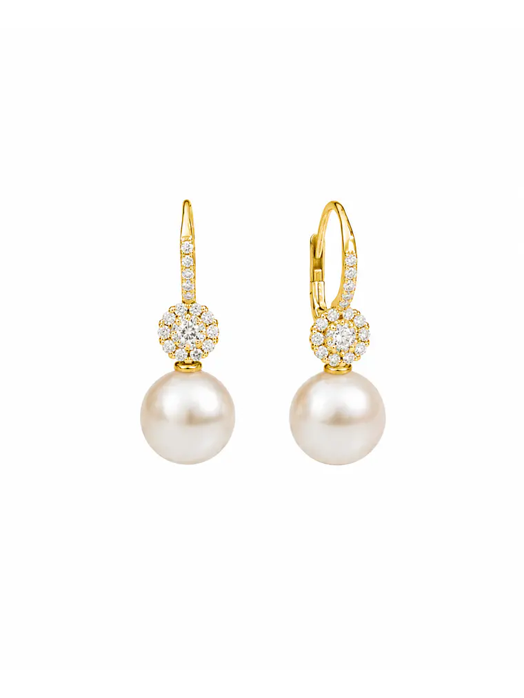 Aros Perlas y Diamantes en Oro Amarillo 18K 1