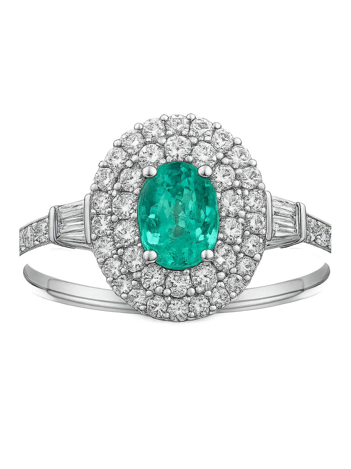 Precioso Anillo Turmalina Paraíba Natural Halo de Diamantes en Oro Blanco 18K 1
