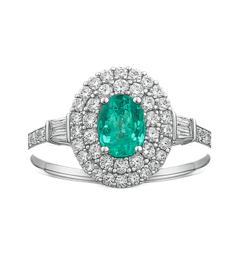 Precioso Anillo Turmalina Paraíba Natural Halo de Diamantes en Oro Blanco 18K