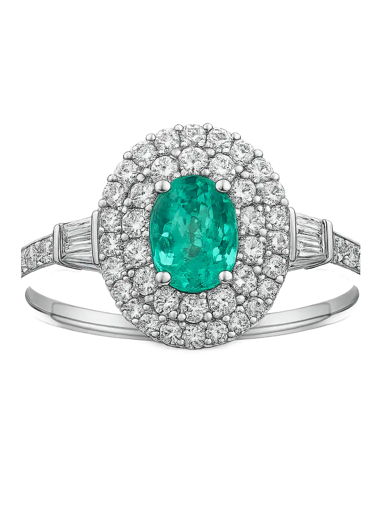 Precioso Anillo Turmalina Paraíba Natural Halo de Diamantes en Oro Blanco 18K 1