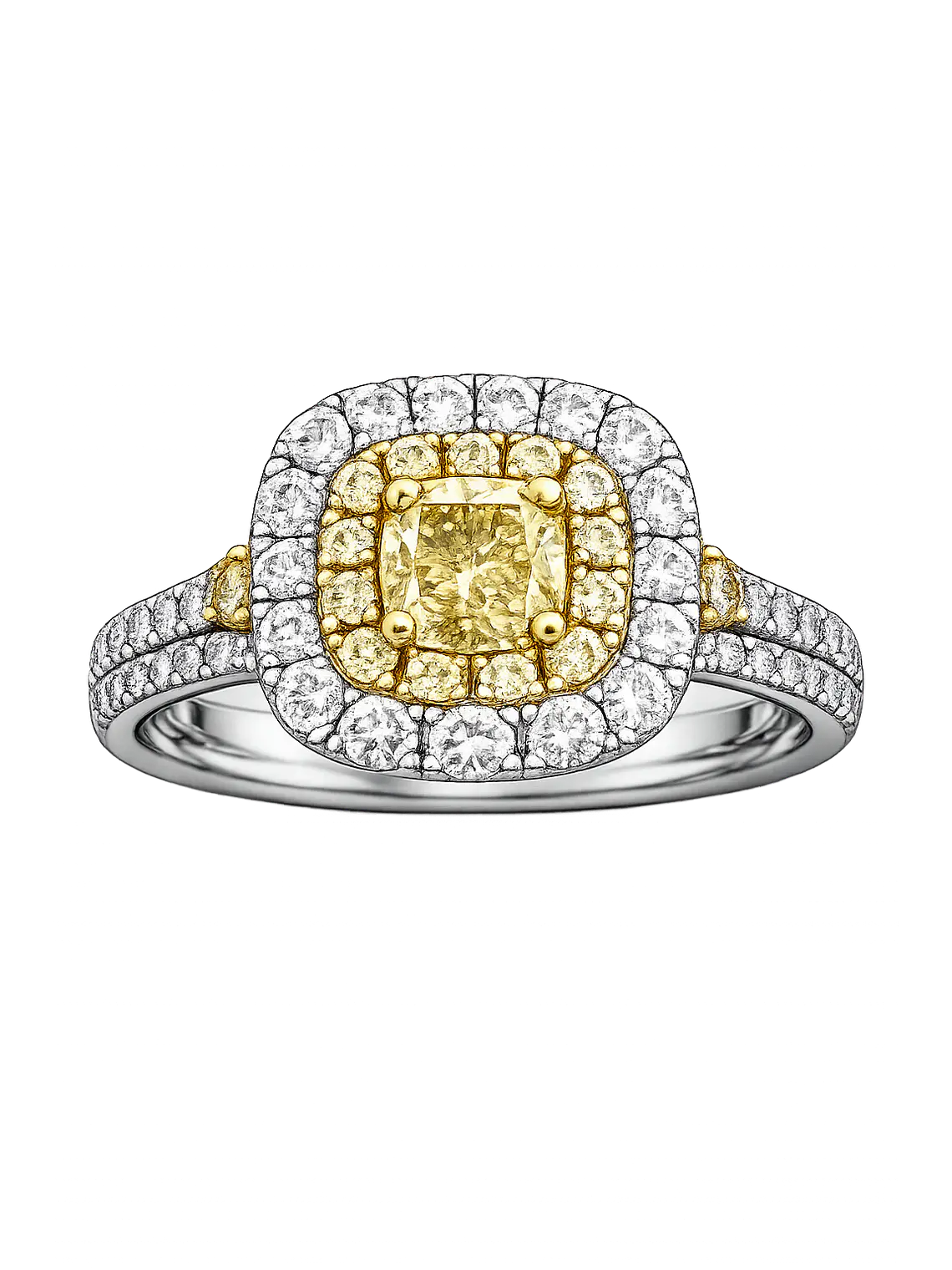 Anillo Solitario Diamante Fancy Yellow Natural Oro Blanco 18K 1