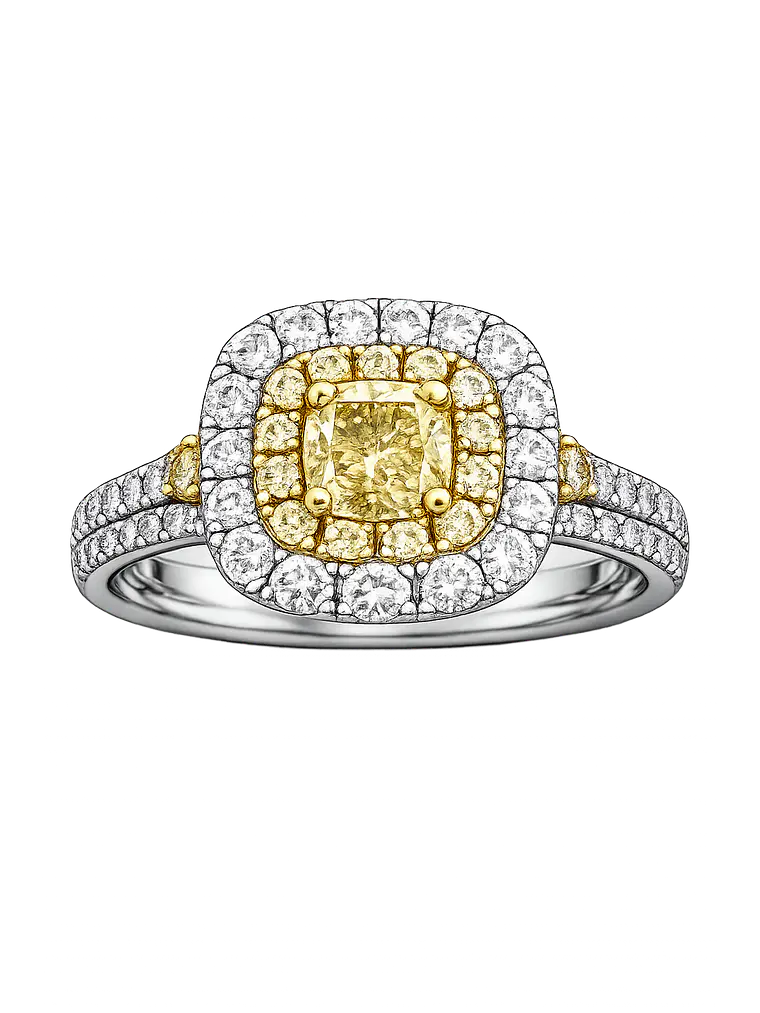 Anillo Solitario Diamante Fancy Yellow Natural Oro Blanco 18K 1