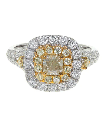 Anillo Solitario Diamante Fancy Yellow Natural Oro Blanco 18K