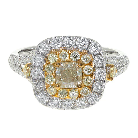 Anillo Solitario Diamante Fancy Yellow Natural Oro Blanco 18K