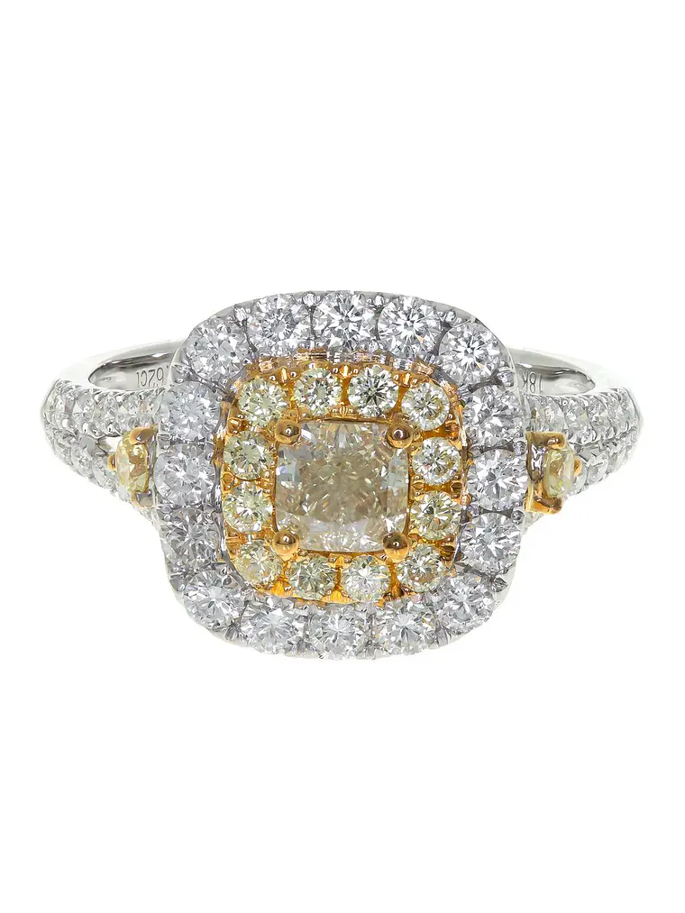 Anillo Solitario Diamante Fancy Yellow Natural Oro Blanco 18K 1
