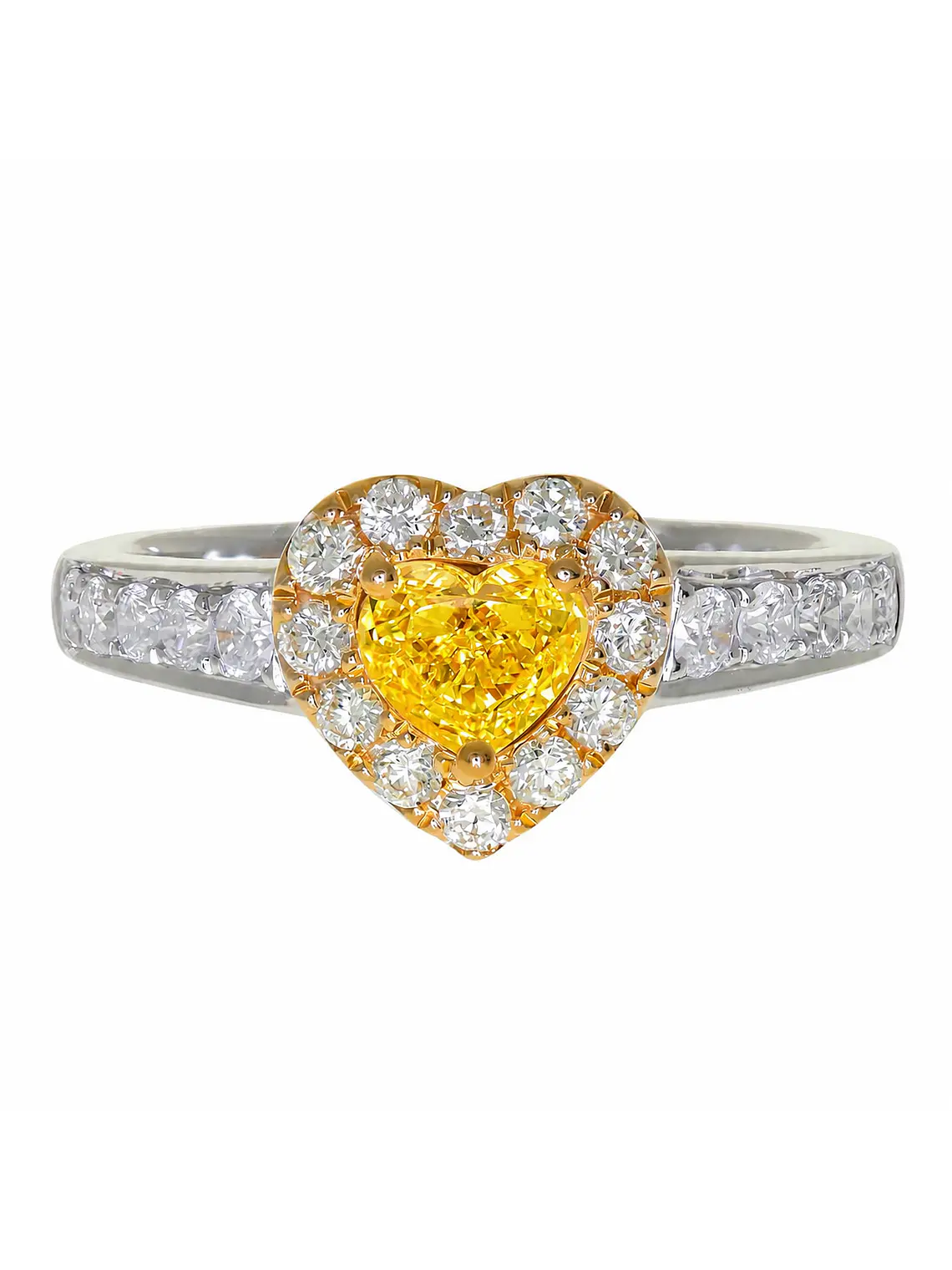Anillo Solitario Diamante Fancy Yellow Natural Corazón Oro Blanco 18k 1