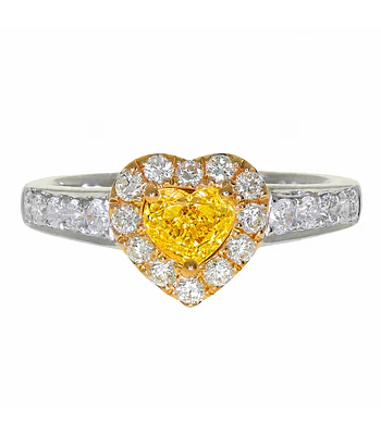 Anillo Solitario Diamante Fancy Yellow Natural Corazón Oro Blanco 18k