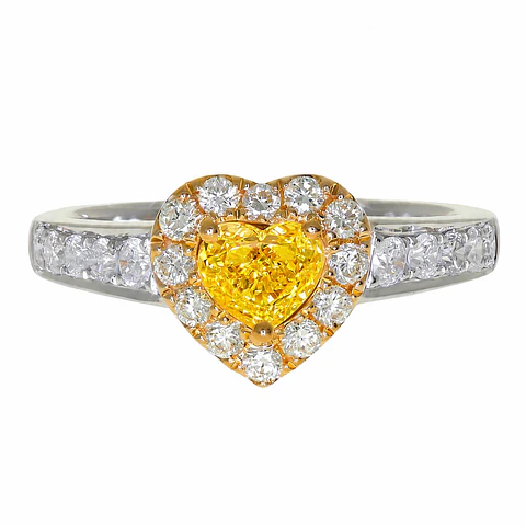 Anillo Solitario Diamante Fancy Yellow Natural Corazón Oro Blanco 18k