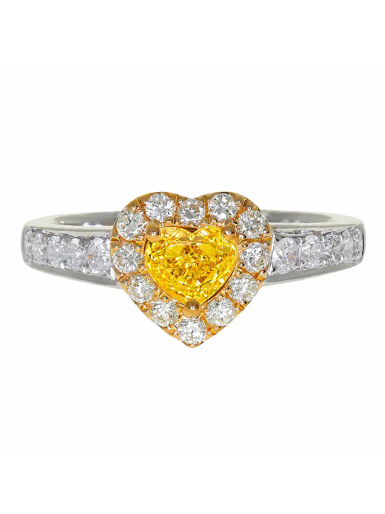 Anillo Solitario Diamante Fancy Yellow Natural Corazón Oro Blanco 18k 1