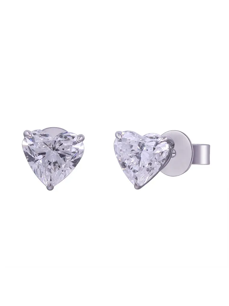 Aros Stud Solitarios Diamantes Corazón en Oro Blanco 18K 3