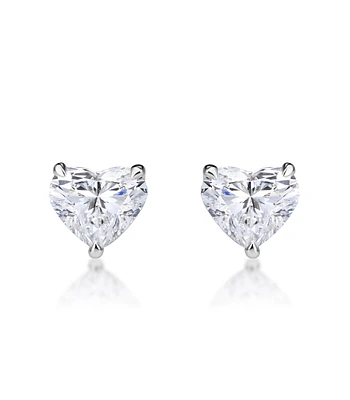Aros Stud Solitarios Diamantes Corazón en Oro Blanco 18K