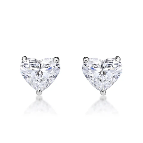 Aros Stud Solitarios Diamantes Corazón en Oro Blanco 18K