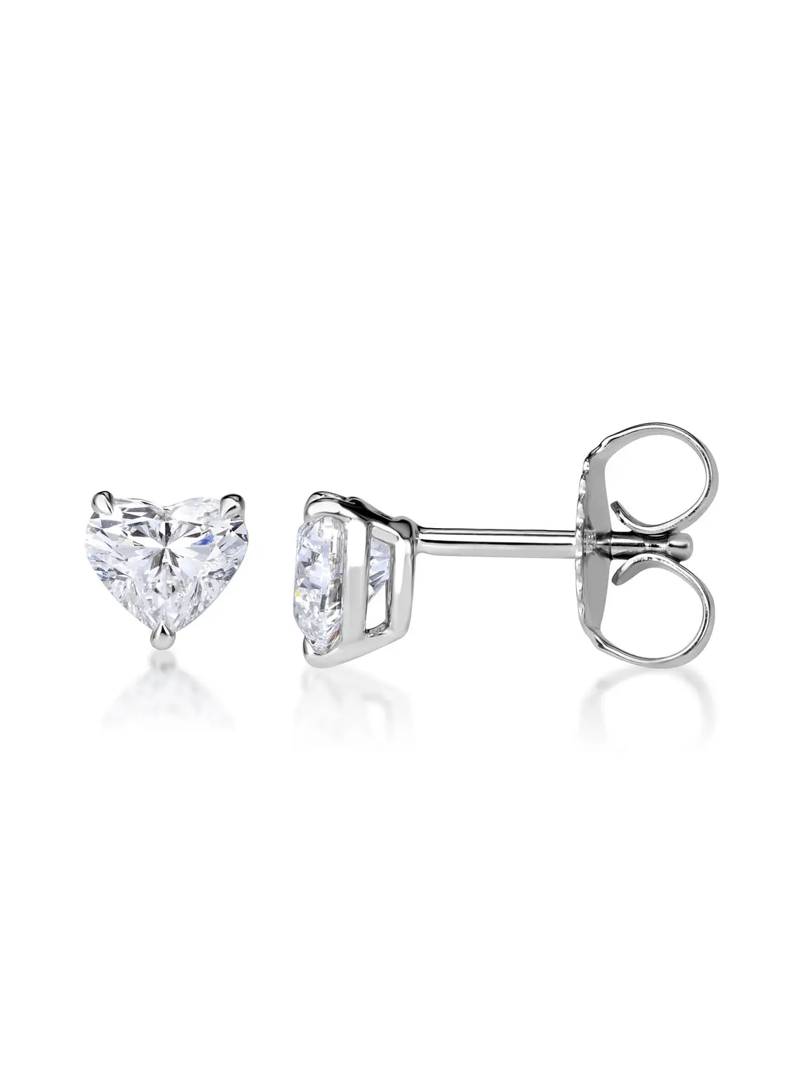 Aros Stud Solitarios Diamantes Corazón en Oro Blanco 18K 2