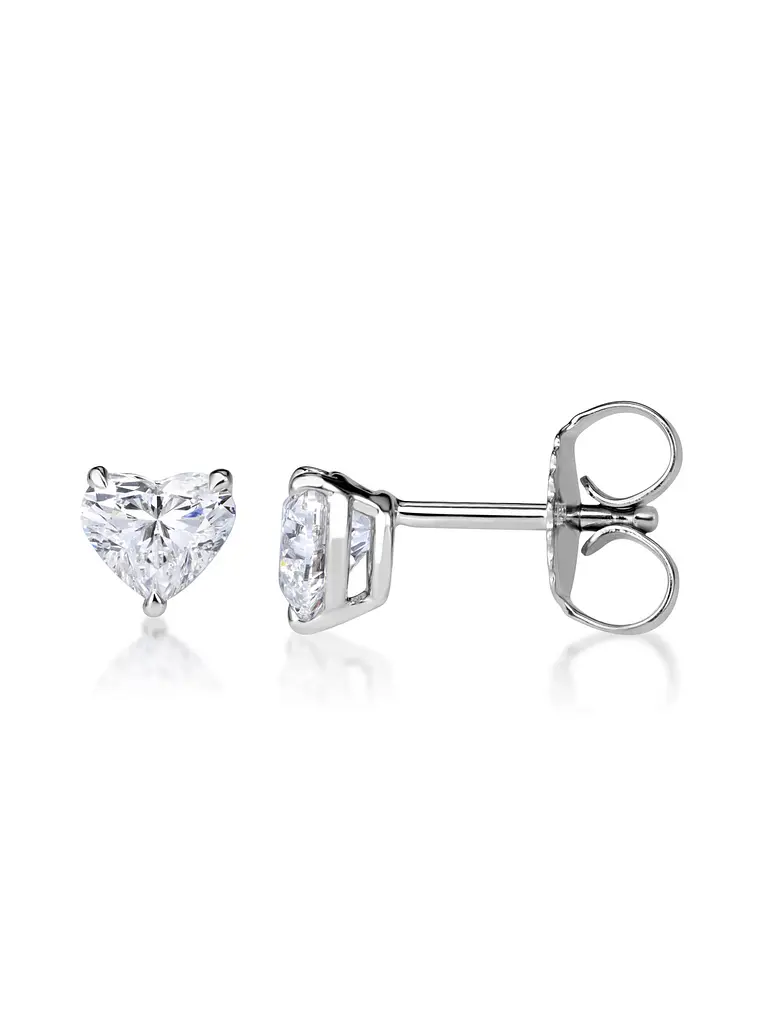 Aros Stud Solitarios Diamantes Corazón en Oro Blanco 18K 2
