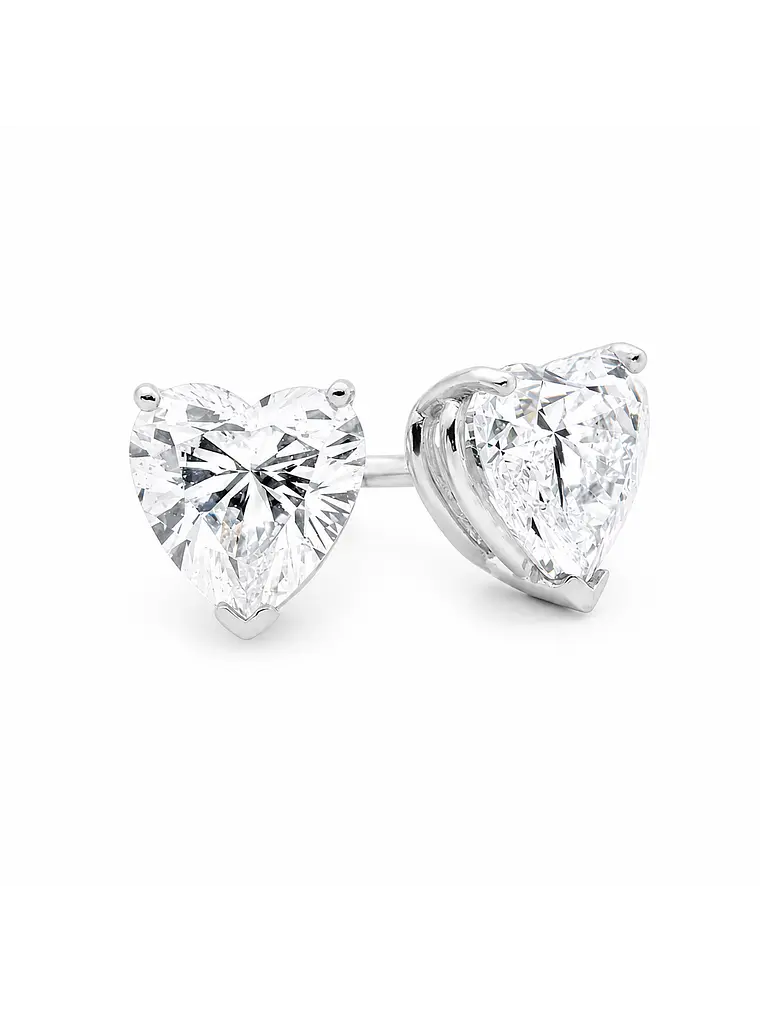 Aros Stud Solitarios Diamantes Corazón en Oro Blanco 18K 1