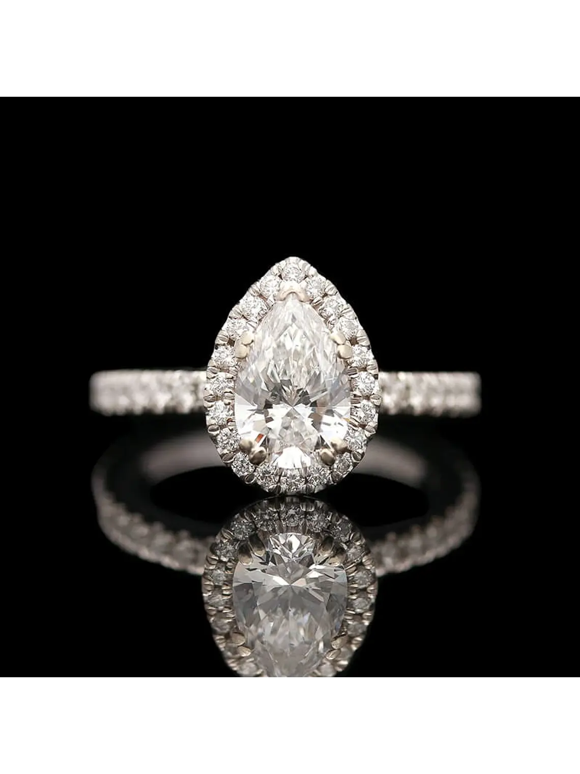 Anillo Solitario Corte Gota Pera Diamantes Naturales Oro Blanco 18K 2