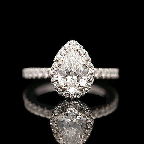 Anillo Solitario Corte Gota Pera Diamantes Naturales Oro Blanco 18K