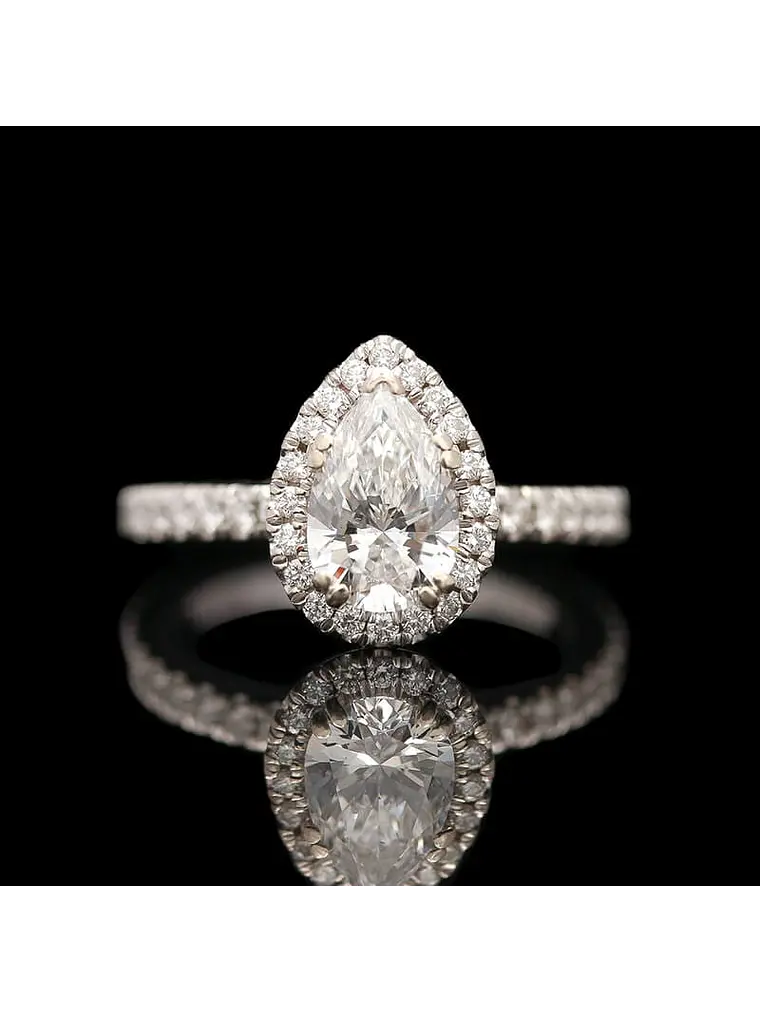 Anillo Solitario Corte Gota Pera Diamantes Naturales Oro Blanco 18K 2