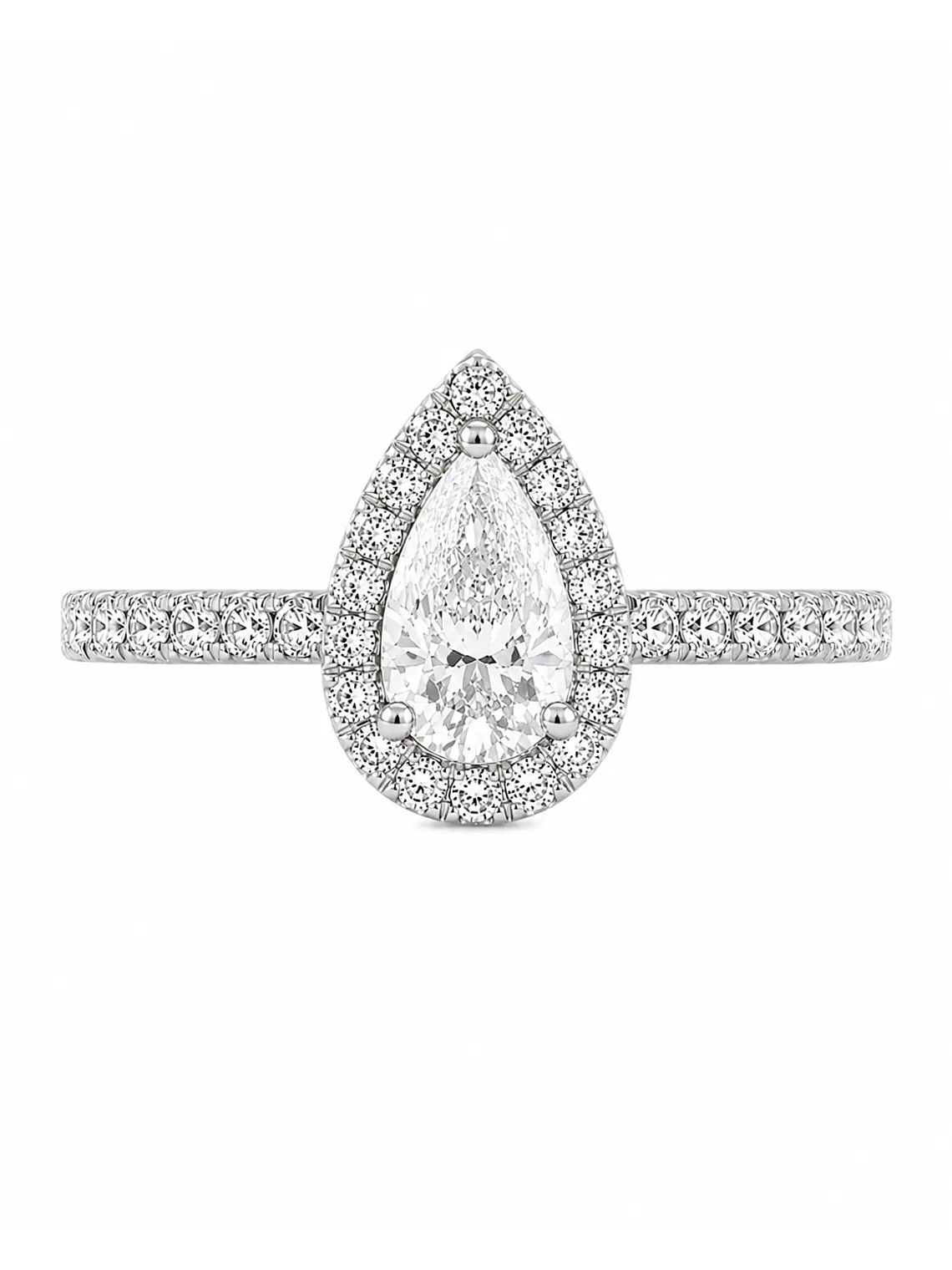 Anillo Solitario Corte Gota Pera Diamantes Naturales Oro Blanco 18K 1