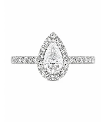 Anillo Solitario Corte Gota Pera Diamantes Naturales Oro Blanco 18K