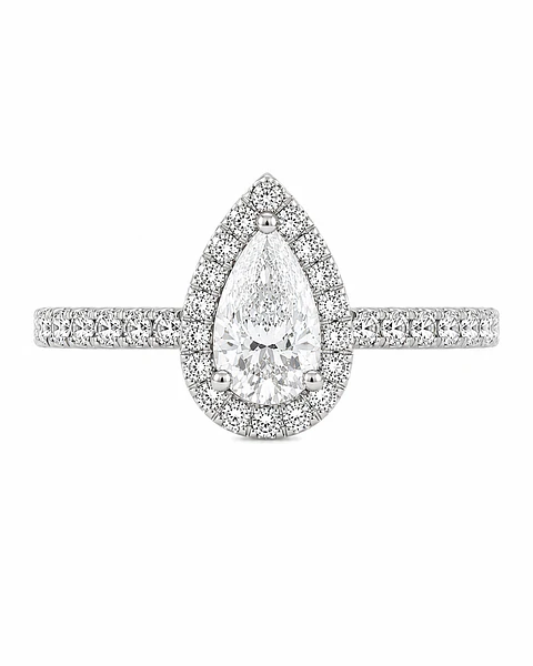 Anillo Solitario Corte Gota Pera Diamantes Naturales Oro Blanco 18K