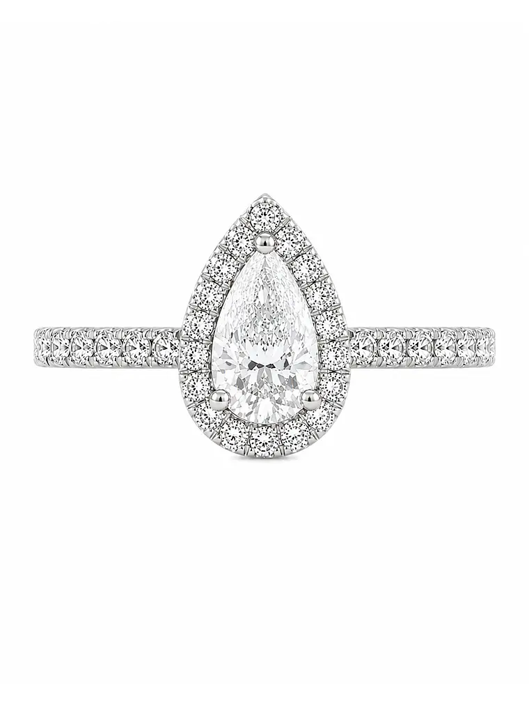 Anillo Solitario Corte Gota Pera Diamantes Naturales Oro Blanco 18K 1