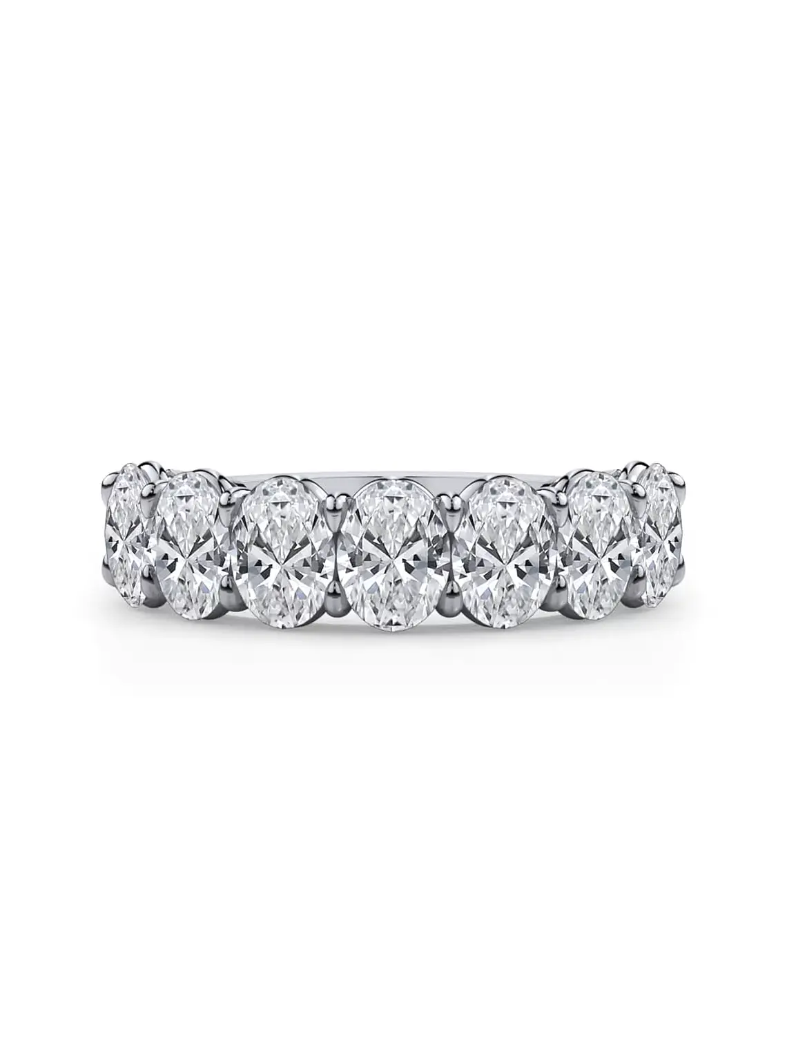 Gran Anillo Cintillo 7 Diamantes Ovales en Oro Blanco 18K 1
