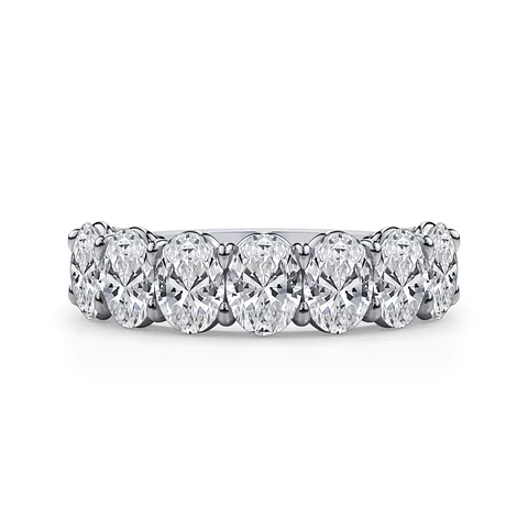 Gran Anillo Cintillo 7 Diamantes Ovales en Oro Blanco 18K