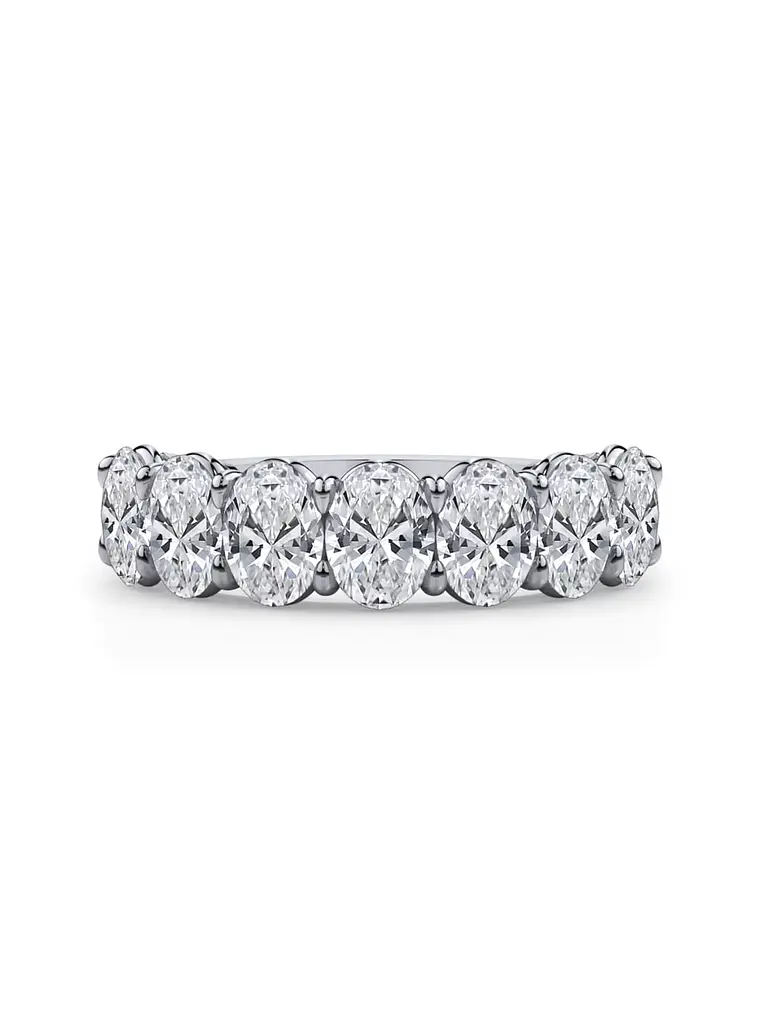 Gran Anillo Cintillo 7 Diamantes Ovales en Oro Blanco 18K 1