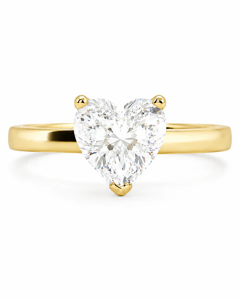 Anillo Solitario Diamante Natural Corte Corazón en Oro Amarillo 18K