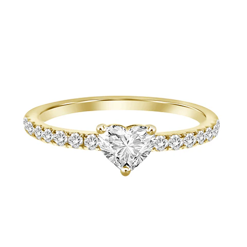 Anillo Solitario Diamante Corazón en Oro Amarillo 18K