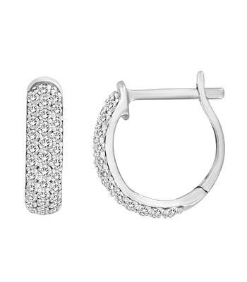 Aros Mini Argollas Diamantes Pavé Oro Blanco 18K