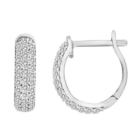 Aros Mini Argollas Diamantes Pavé Oro Blanco 18K