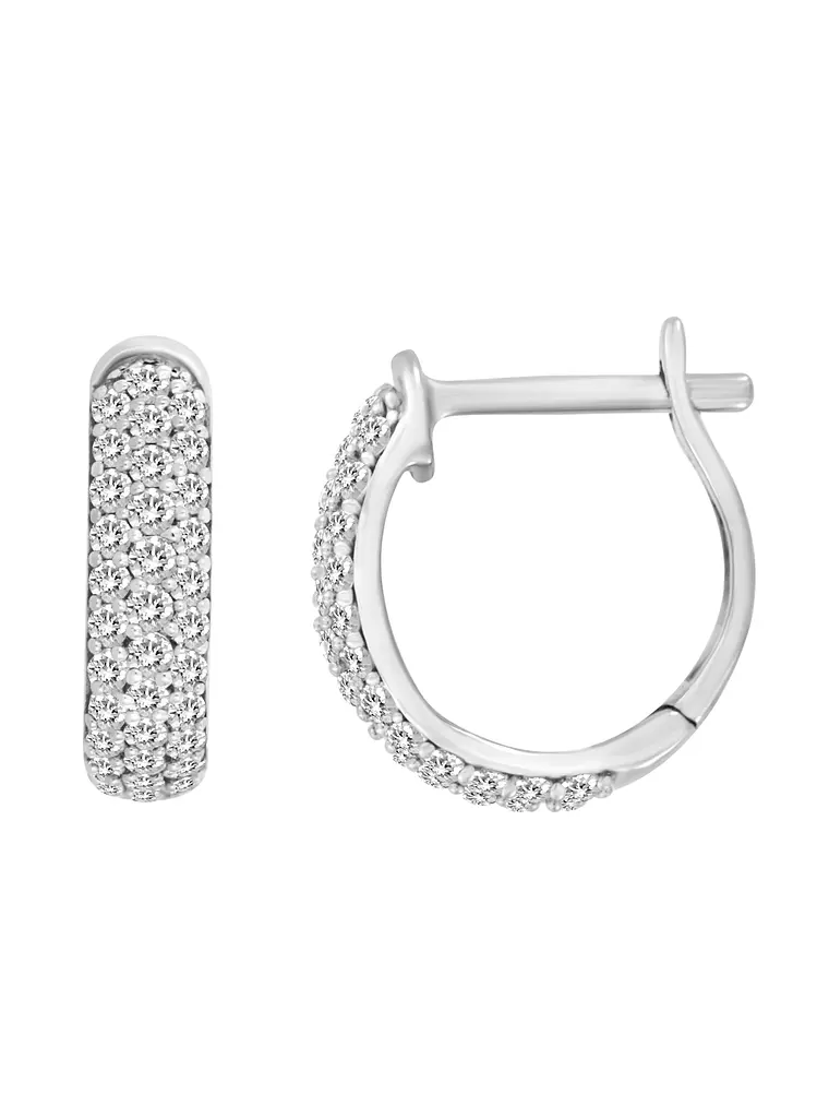 Aros Mini Argollas Diamantes Pavé Oro Blanco 18K 1