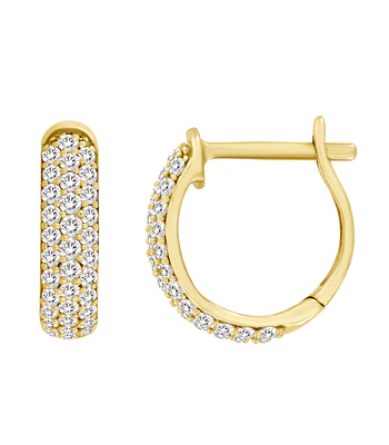 Aros Mini Argollas Diamantes Pavé Oro Amarillo 18K