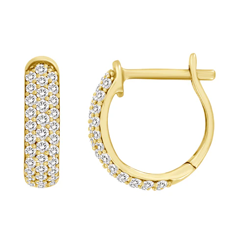 Aros Mini Argollas Diamantes Pavé Oro Amarillo 18K