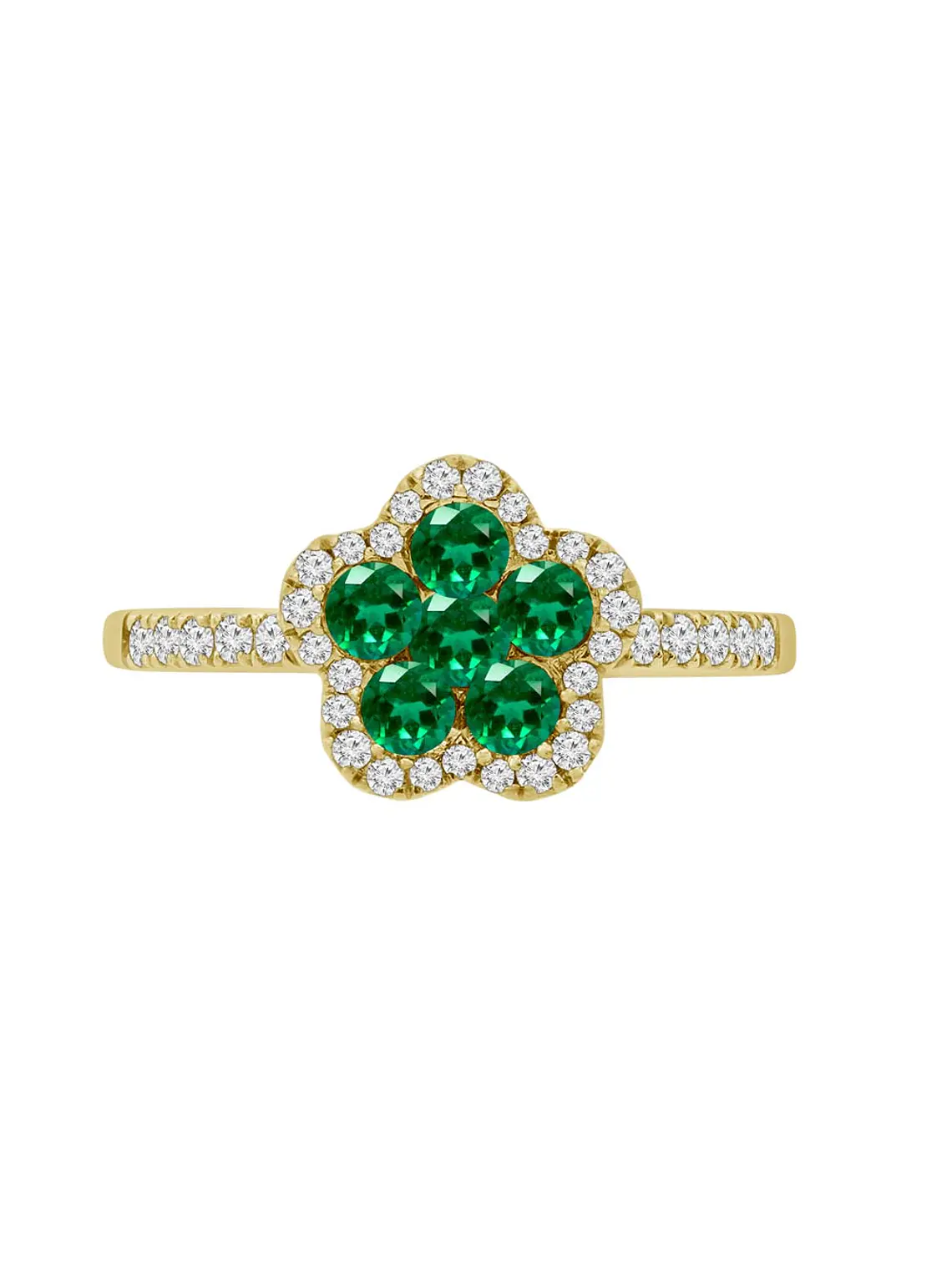 Anillo Flor Esmeraldas y Diamantes en Oro Amarillo 18K 1