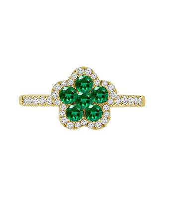 Anillo Flor Esmeraldas y Diamantes en Oro Amarillo 18K