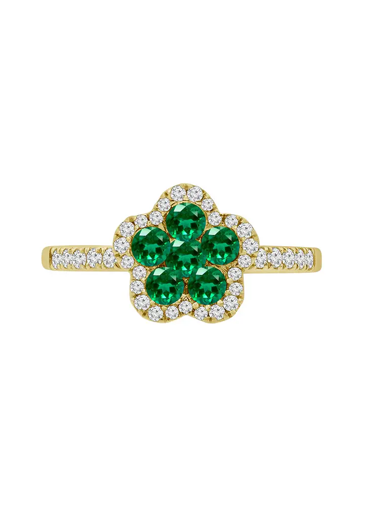 Anillo Flor Esmeraldas y Diamantes en Oro Amarillo 18K 1
