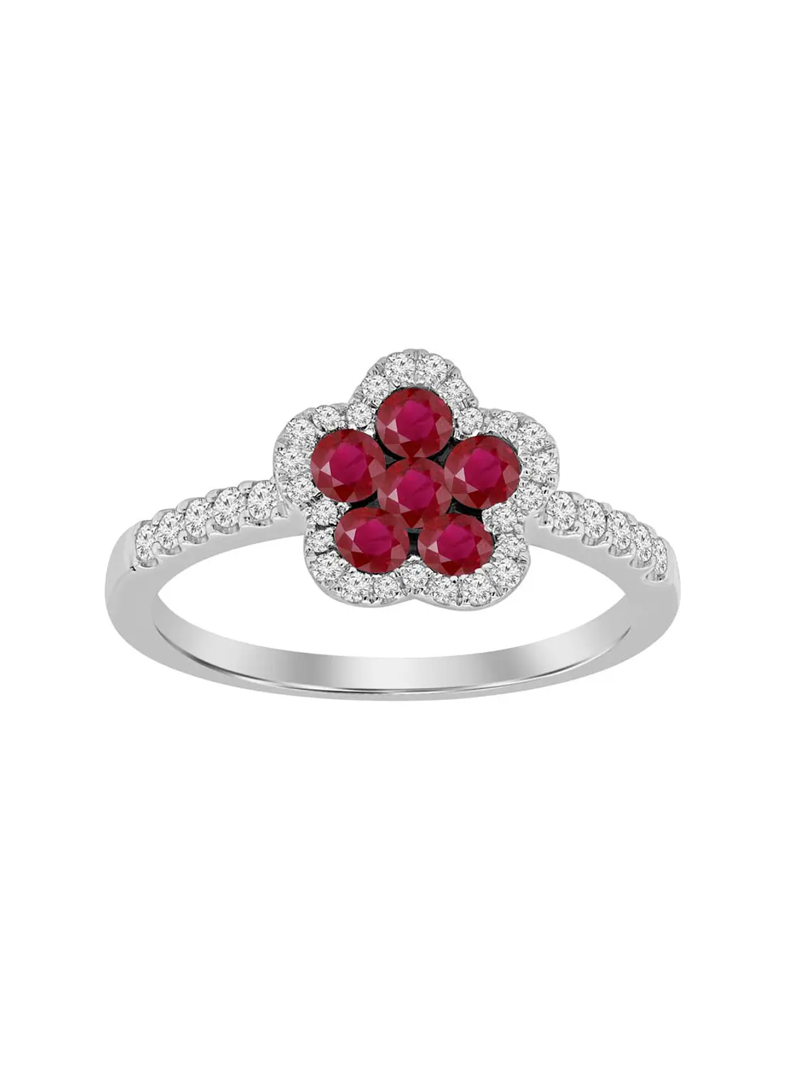 Anillo Flor Rubí y Diamantes en Oro Blanco 18K 1