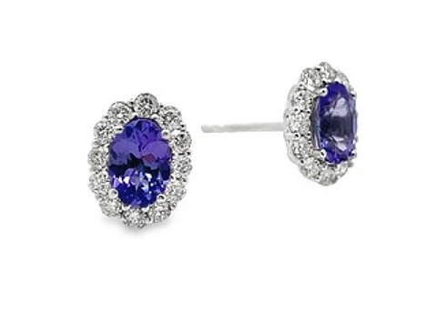 Aros Tanzanitas y Diamantes en Oro Blanco 18K