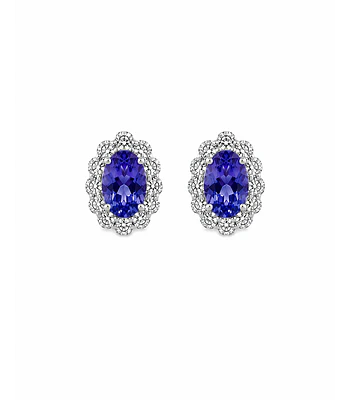 Aros Tanzanitas y Diamantes en Oro Blanco 18K
