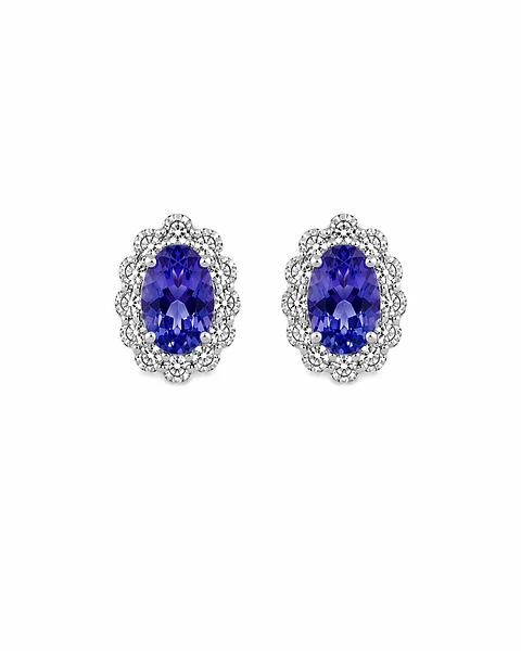 Aros Tanzanitas y Diamantes en Oro Blanco 18K