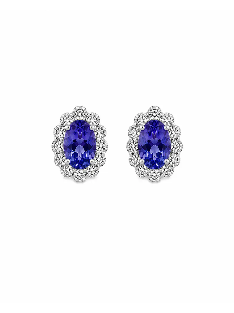 Aros Tanzanitas y Diamantes en Oro Blanco 18K 1