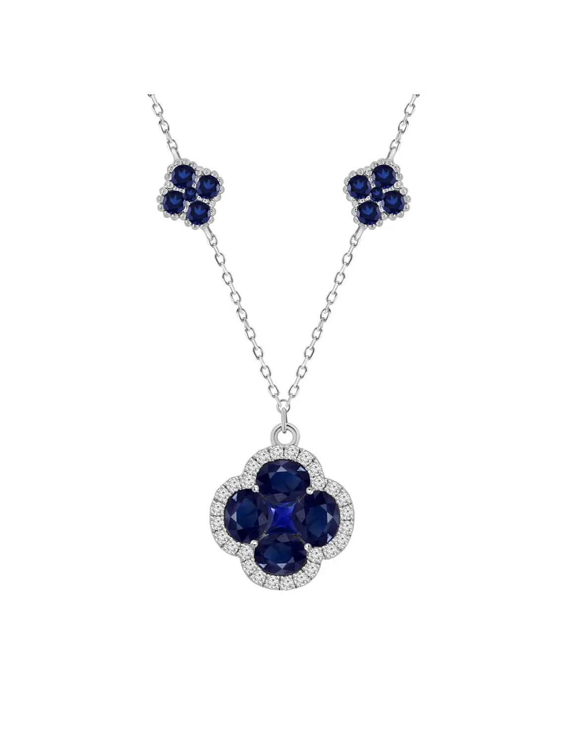 Collar Trébol Zafiros y Diamantes en Oro Blanco 18K 1