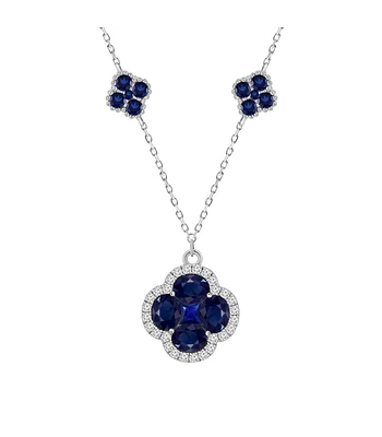 Collar Trébol Zafiros y Diamantes en Oro Blanco 18K