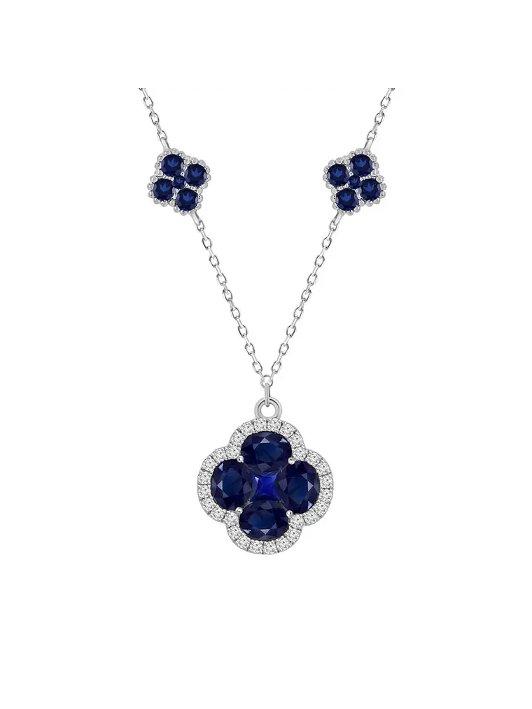 Collar Trébol Zafiros y Diamantes en Oro Blanco 18K 1