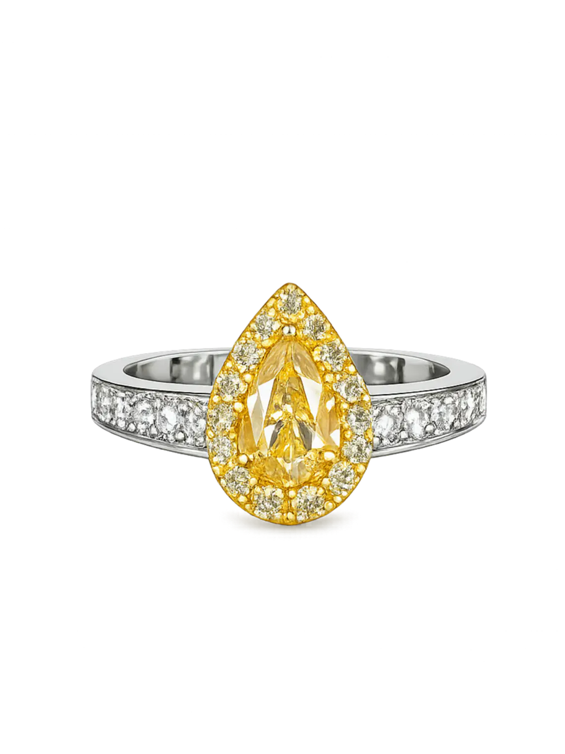 Anillo Solitario Diamante Fancy Yellow Natural Gota Oro Blanco 18k 1